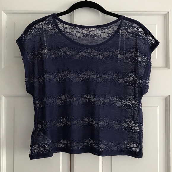 Navy Lace Cropped Top - Picture 2 of 3